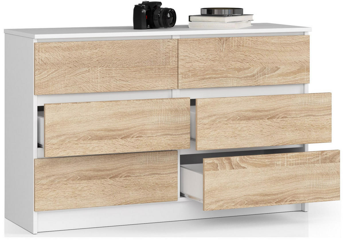 KOMMODE Weiß, Eiche Sonoma 77/120/40 - Hellbraun/Weiß, Holzwerkstoff (120/77/40cm) - RAUMHIRSCH FURNITURE