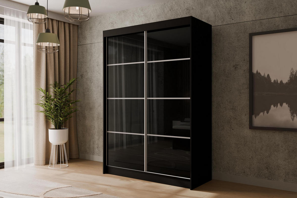 KLEIDERSCHRANK PEKA III - 120 cm - Schwarz - Schwarz, Holzwerkstoff (120/215/61cm) - ALTDECOR