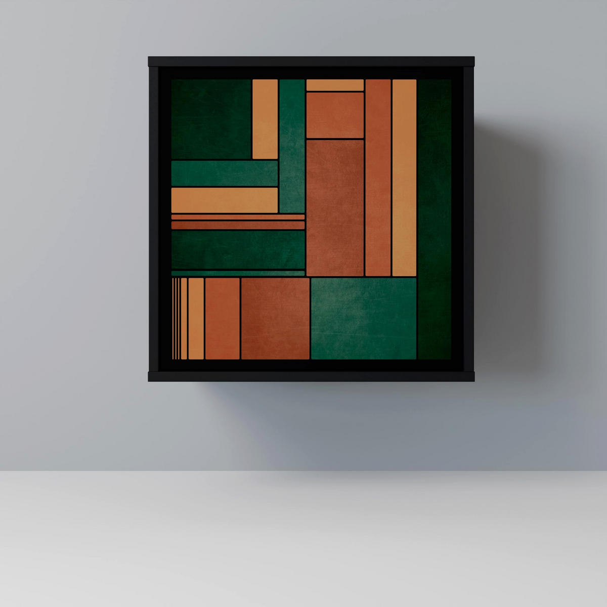 SIDEBOARD EARTHY FIGURES, Schwarz, 57,5x42x70,5 cm, Schwarze Metall-Sternfüße - Multicolor/Schwarz, Holzwerkstoff/Metall (57.5/70.5/42cm) - SpaceRebels