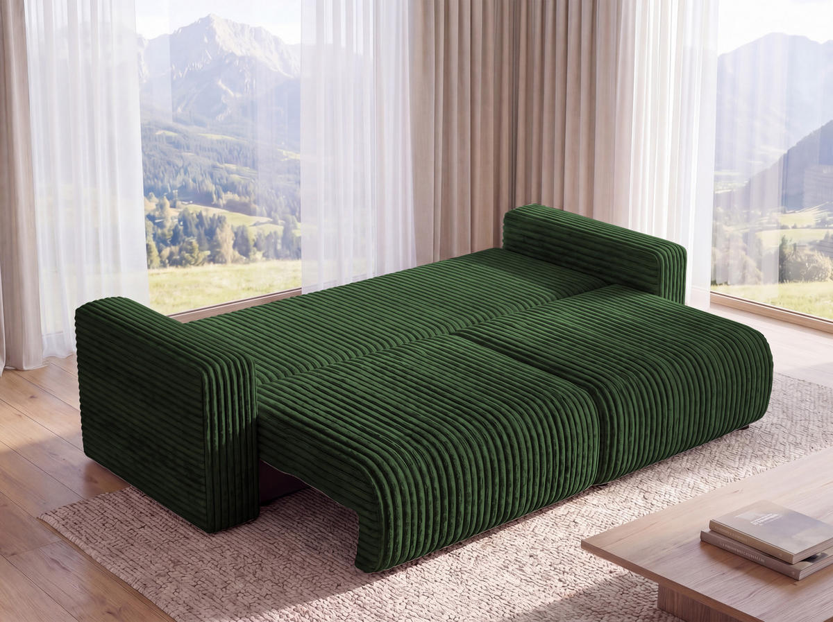 SOFA Kola mit Bettkasten und Schlaffunktion, Cordstoff - Dunkelblau, Holzwerkstoff (244/85/95cm) - 4ALL HOME