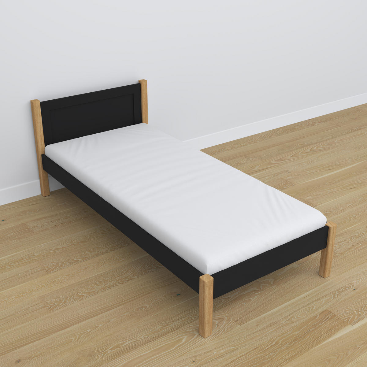 BETT N02 Schwarz / Eiche Natur 120/200 - Schwarz/Eiche Artisan, Naturmaterialien/Holz (120/200cm) - N-Wood