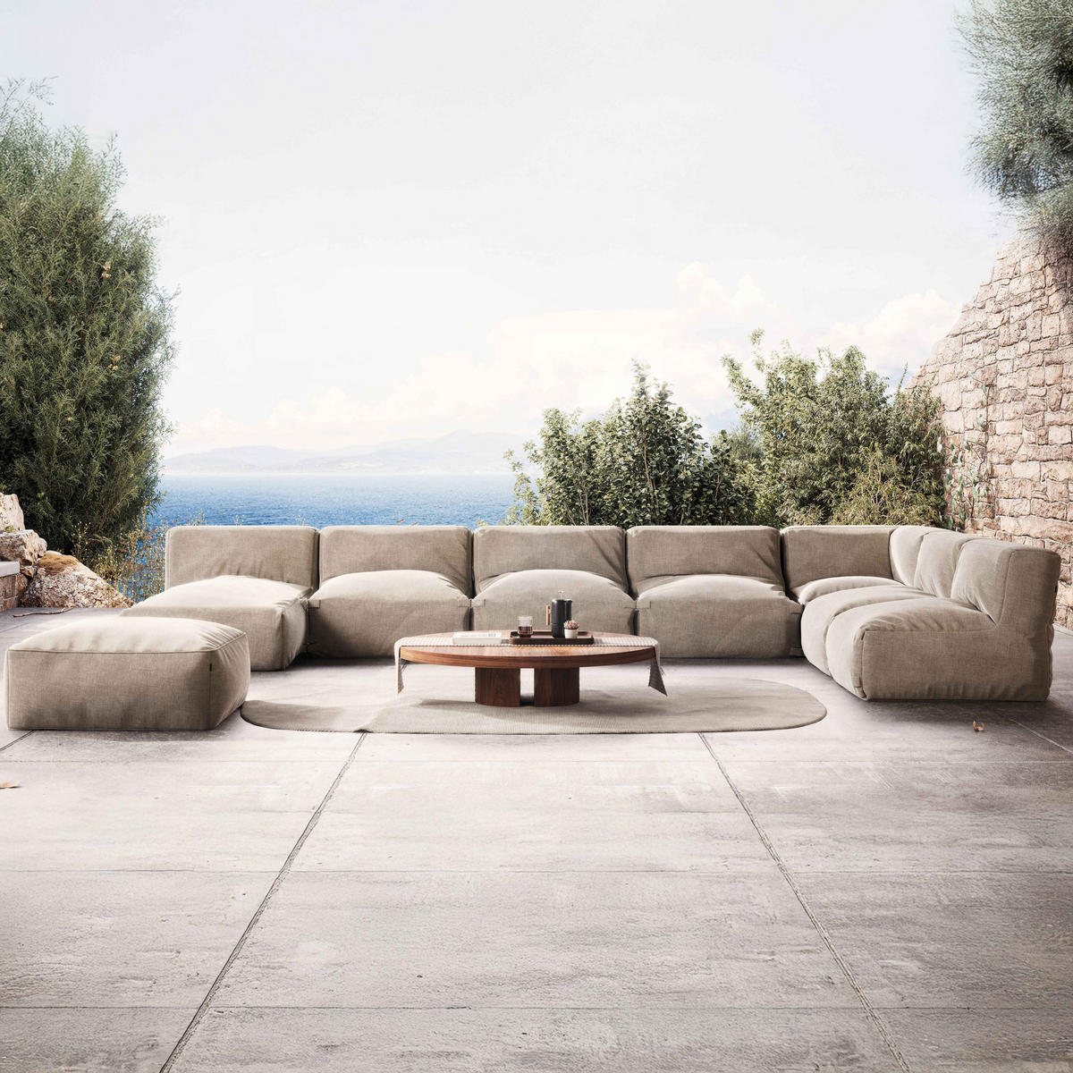 GARTENSOFA 8-tlg., Sandfarbe - Gelb, Textil - Oviala