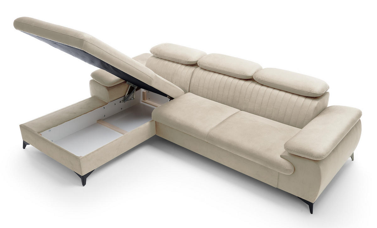 ECKSOFA 280 cm Xanto M, Schlaffunktion, verstellbaren Kopfstützen, Links, Creme - Creme, Holz (280/193cm) - Emporius