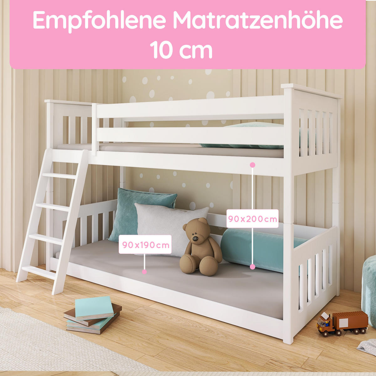 ETAGENBETT 90x200 cm in Weiß - Weiß, Holz (90/200cm) - Kids Collective