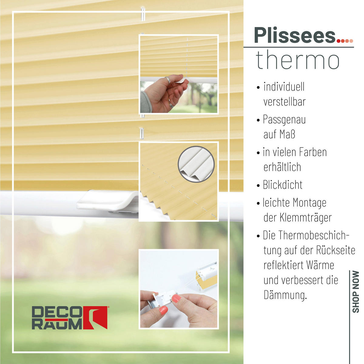 PLISSEE Thermo Basic 60 x 150cm Klemmfix ohne Bohren - Orange, Textil (60/150cm) - Deco-Raum
