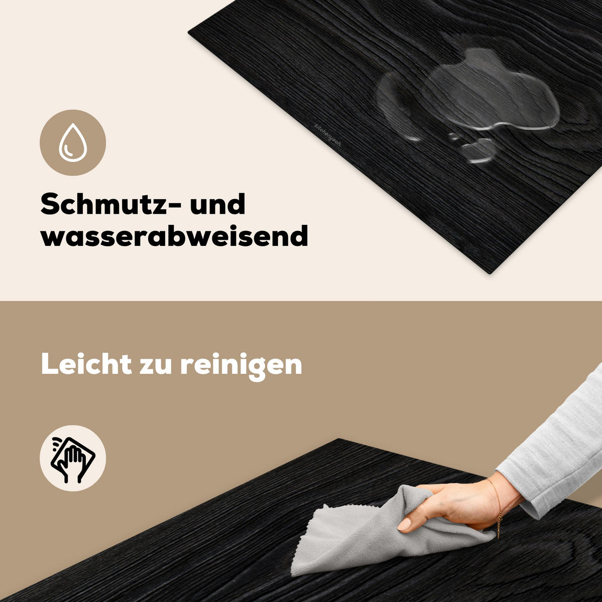 HERDABDECKPLATTE Schwarz - Holzoptik 77x59 cm - Schwarz, Kunststoff (77/59/0.2cm) - MuchoWow