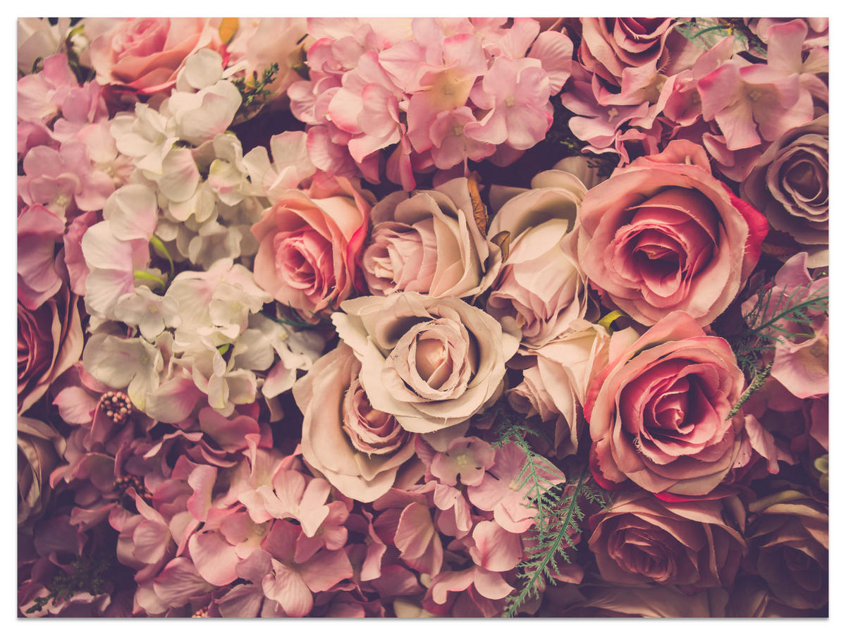 FOTOTAPETE für Schlafzimmer Pinke Rosen Boho Blumen 350x256 - Beige/Violett, Papier (350/256cm) - Muralo