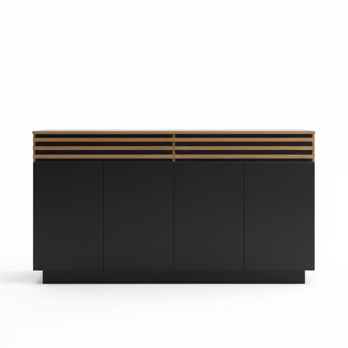 SIDEBOARD 2 Schubladen, 4 Türen, braune Holzoptik & schwarze Türen Viel Stauraum für Wohnzimmer, Esszimmer & Küche - Walnussfarben, Holzwerkstoff (150/85/40cm) - Urban Meuble