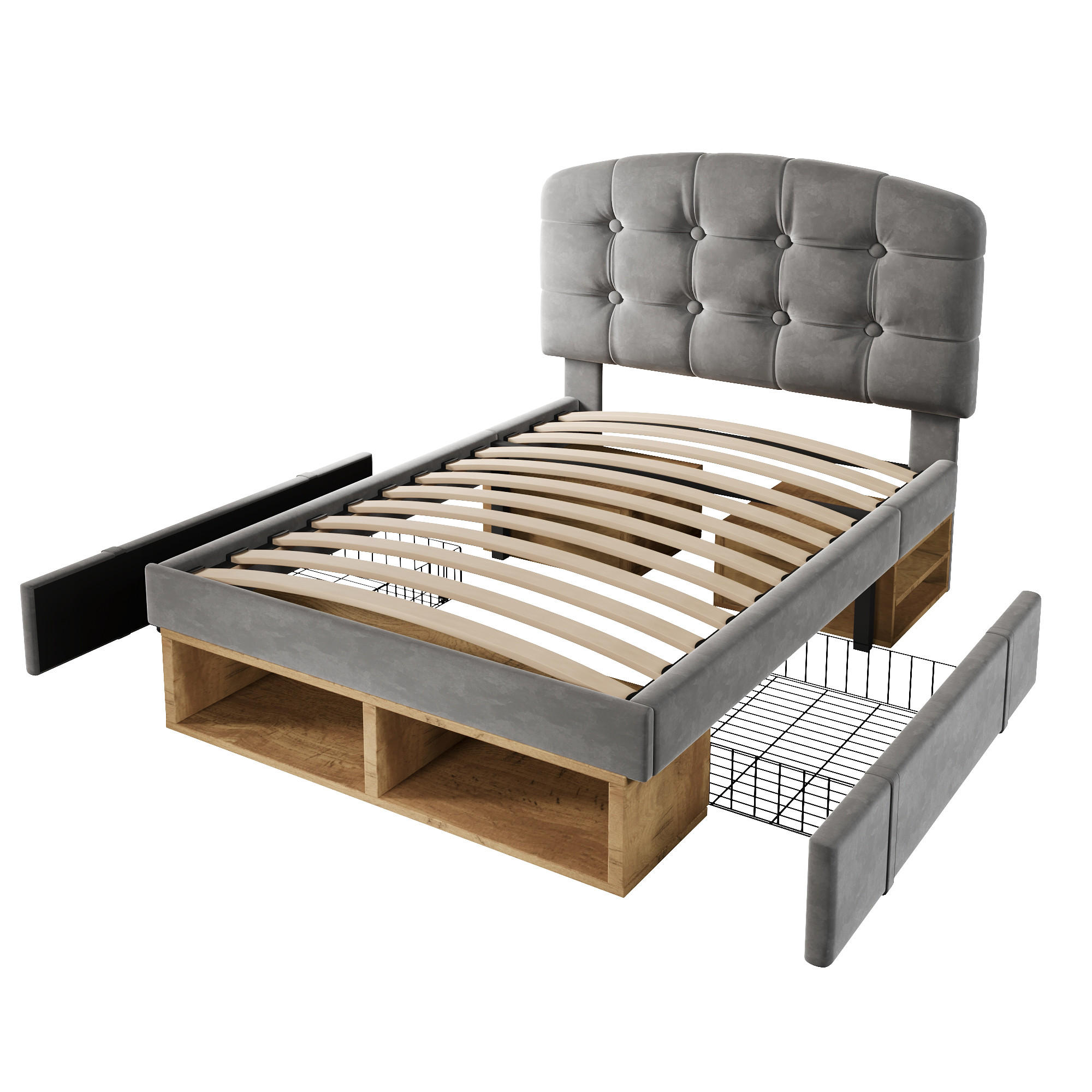 POLSTERBETT 90/200 cm Grau mit 2 Schubladen und Stauraum - Grau, Textil (90/200cm) - Oxeza