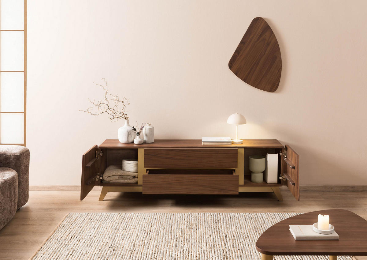 TV-BOARD Nussbaum-Echtholzfurnier 200x40x55 braun lackiert BUTTERFLY #110 - Braun, Holz (200/55/40cm) - Massivmoebel24