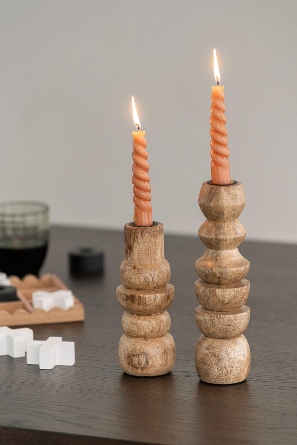 KERZENHALTER Formado Orange 7/7/17.5 cm - Beige, Holz (7/17.5/7cm) - Present Time