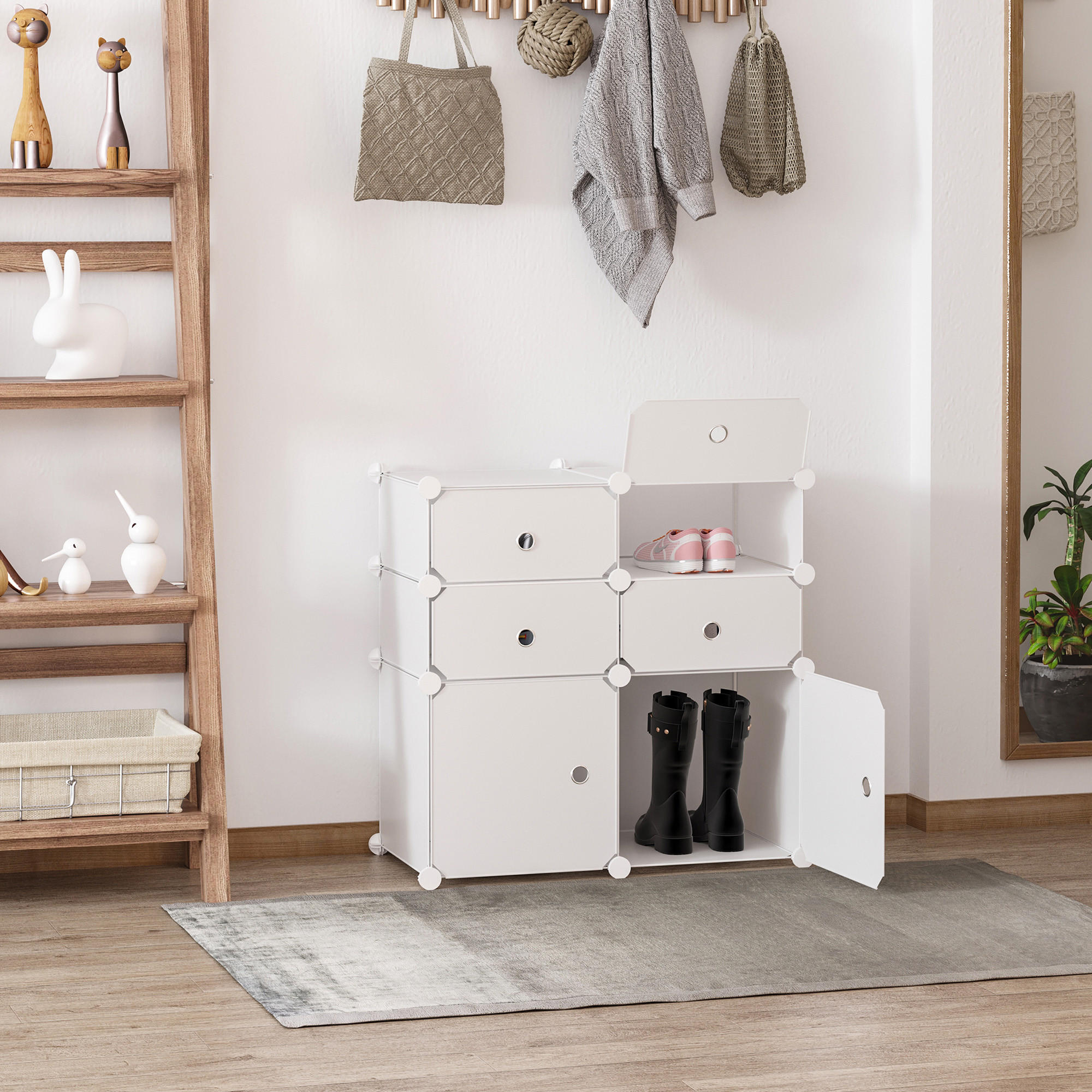 SCHUHSCHRANK, Kunststoff, Stahl, Weiß - Weiß, Kunststoff (37/73/75cm) - HOMCOM