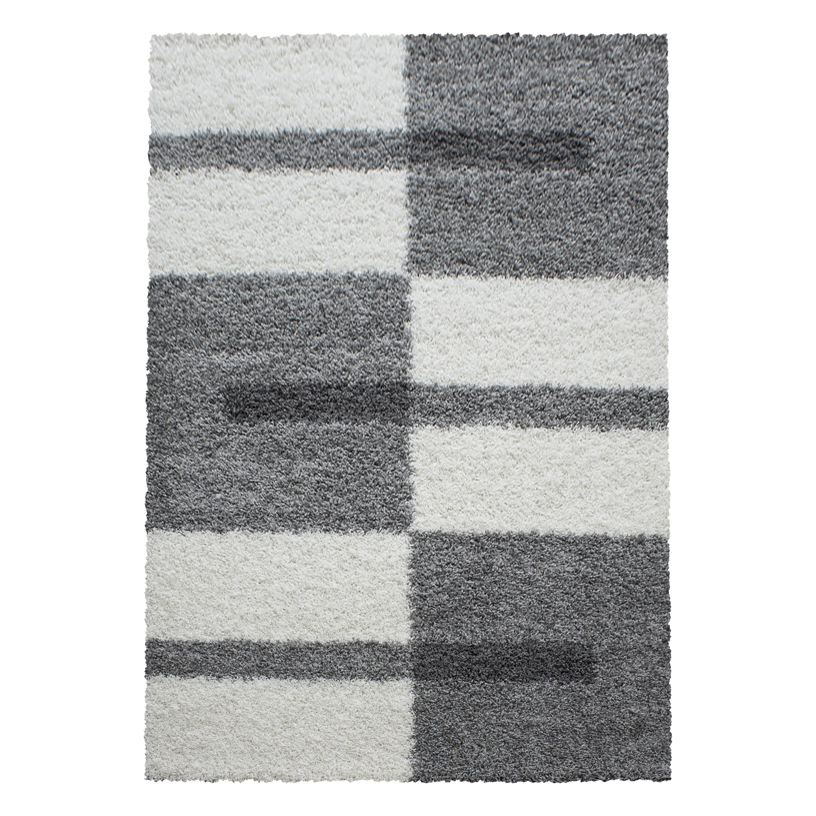 TEPPICH Hochflor Shaggy Karo Design Polypropylen Wohnzimmer Hellgrau Läufer 80x150 - Hellgrau, Textil (80/150cm) - KADIMA DESIGN