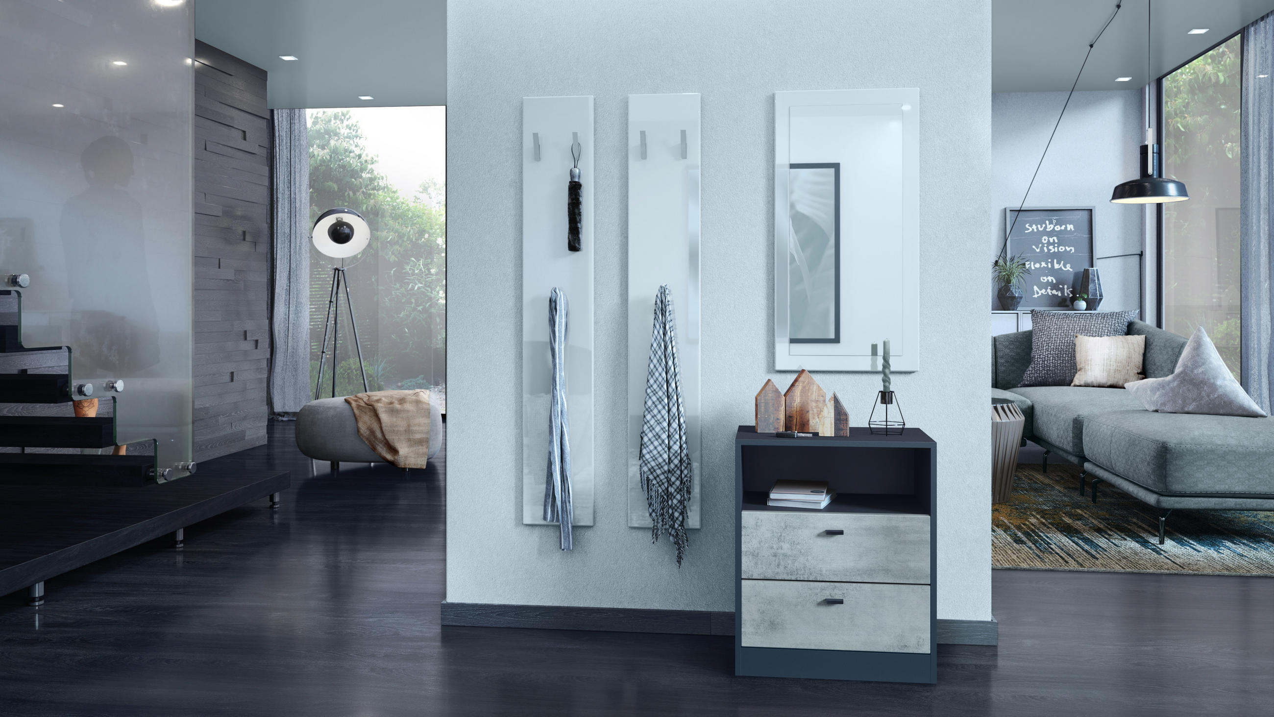 KOMMODE Pino Fronten in Beton Oxid Optik - Hellgrau, Holzwerkstoff (56/67.5/36cm) - Vladon