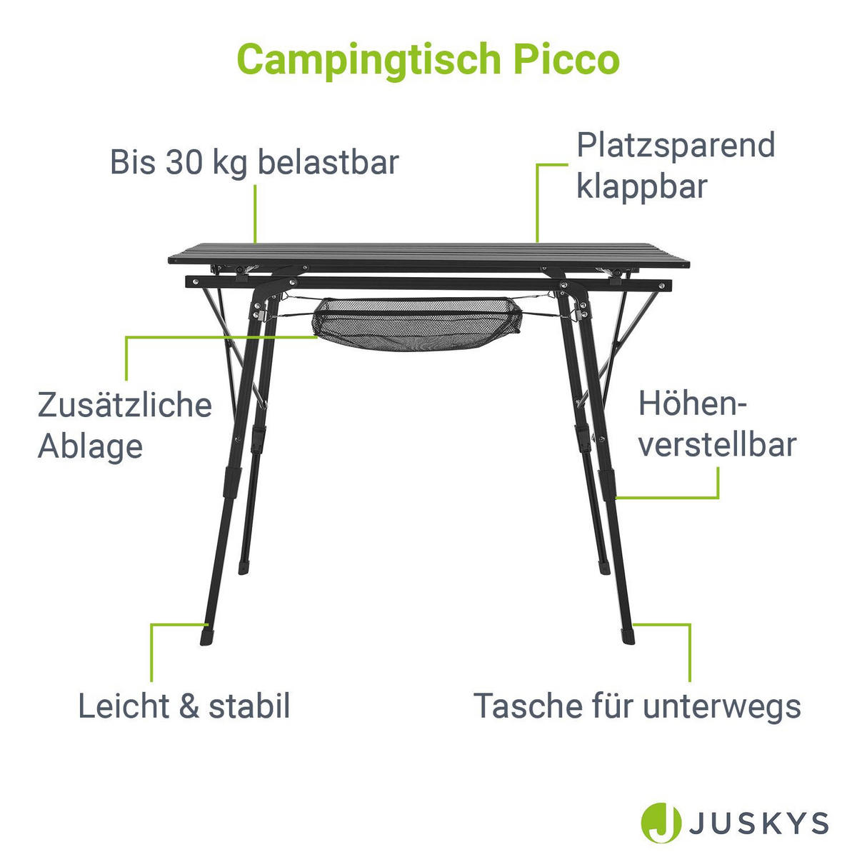 CAMPINGTISCH Picco faltbar schwarz - Schwarz, Metall (90/52/68cm) - Juskys