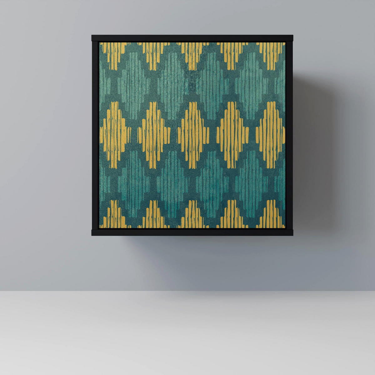 SIDEBOARD POLYGONS, Schwarz, 57,5x42x72,5 cm, Schwarze Metallfüße - Multicolor/Schwarz, Holzwerkstoff/Metall (57.5/72.5/42cm) - SpaceRebels