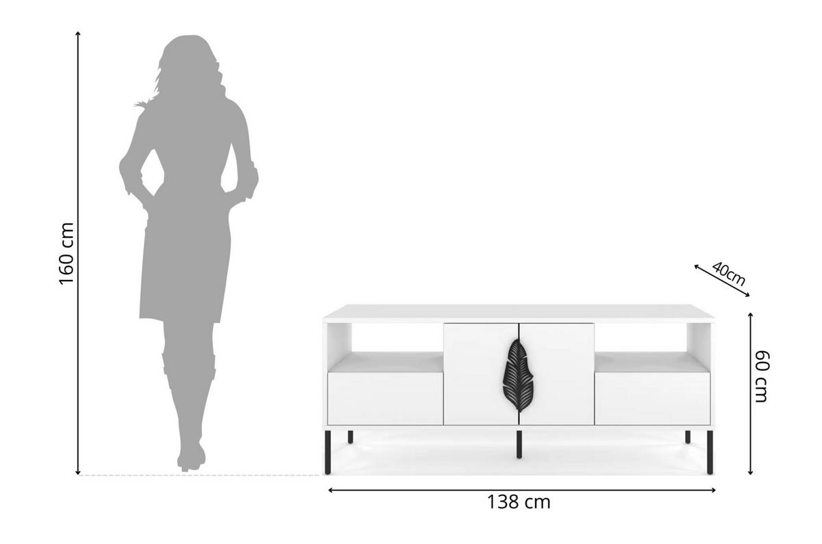LOWBOARD Merlin, Weiß, Schwarze Details - Schwarz/Weiß, Holzwerkstoff/Metall (138/60/40cm) - Skandica