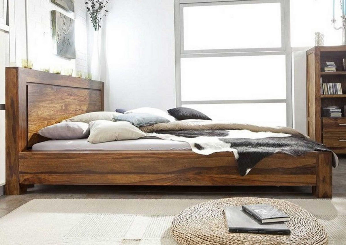 BETT Massivholz Sheesham 140 x 200 x 90 braun METRO LIFE #135 - Braun, Holz (140/200cm) - Massivmoebel24