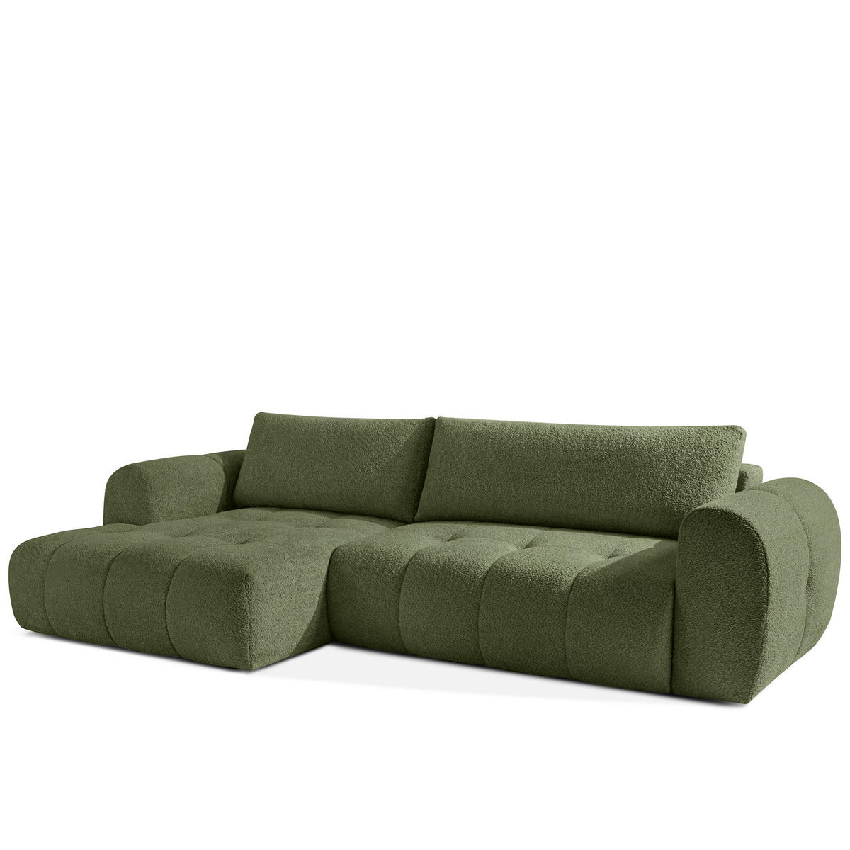 ECKSOFA LINKS LIRA, Olivgrün, Bouclé - Olivgrün, Holz/Holzwerkstoff (295/112cm) - KONSIMO®