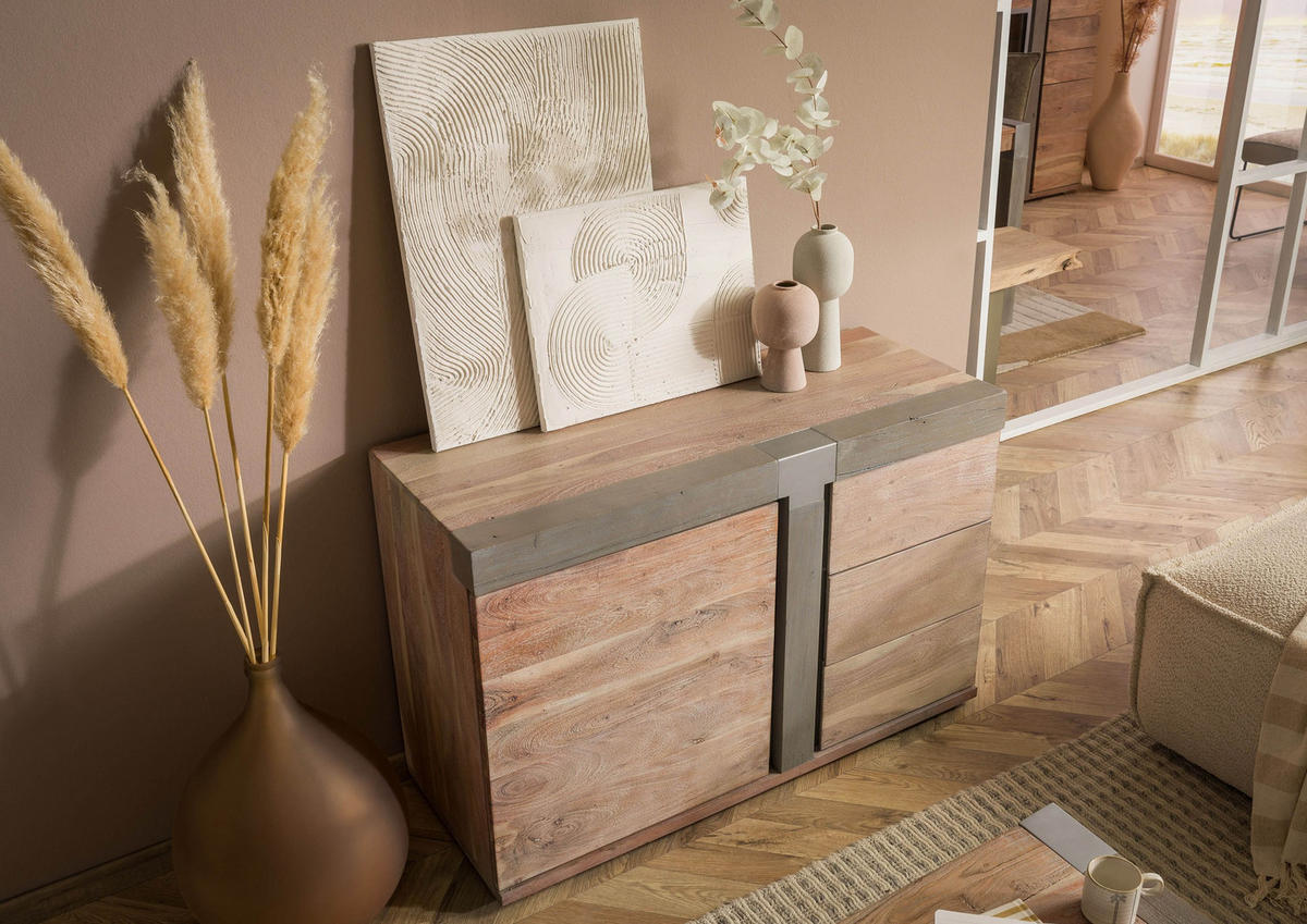 SIDEBOARD Akazie 115x45x75 beige lackiert Amsterdam #109 - Beige, Holz (115/75/45cm) - Massivmoebel24