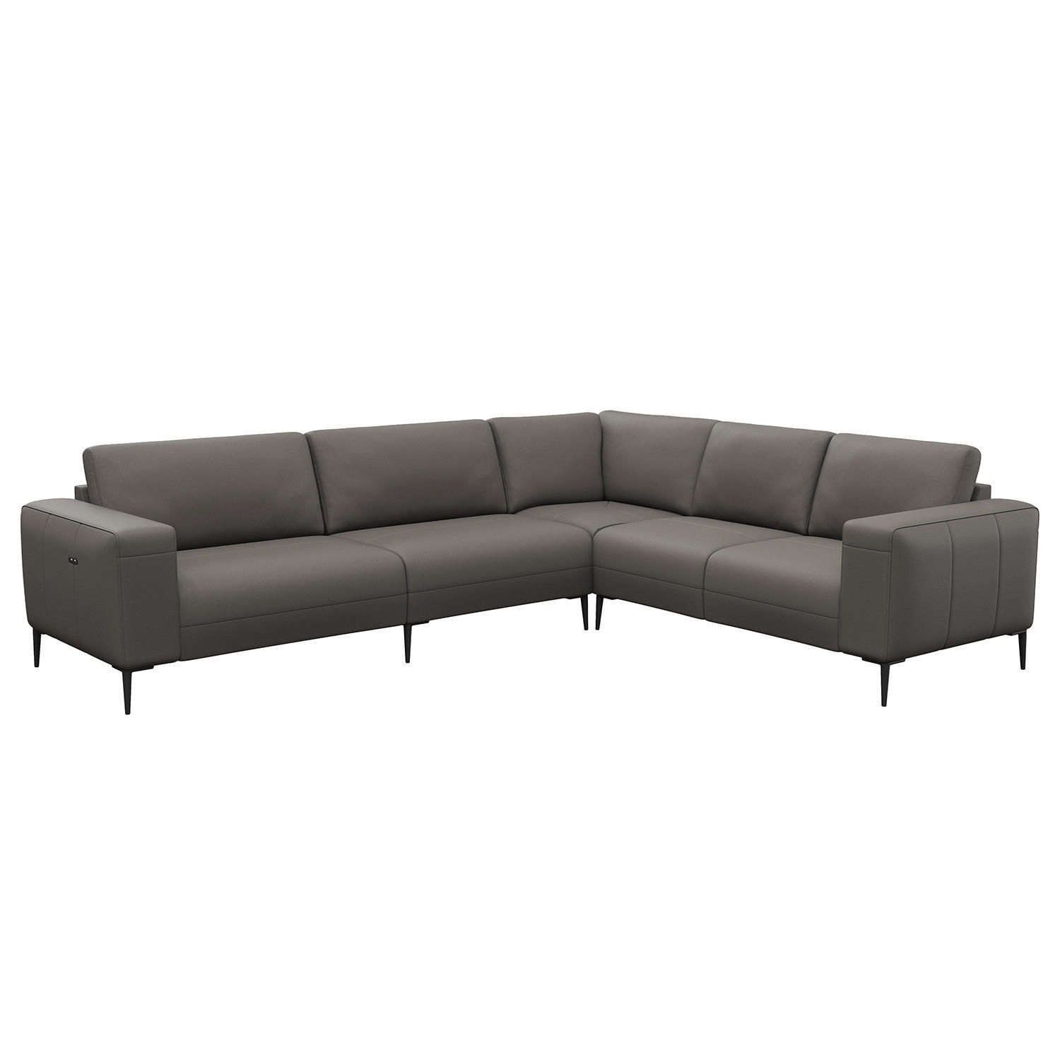 ECKSOFA mit Ottomane - Schwarz/Grau, Leder/Metall (290/230cm) - home24