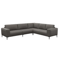 ECKSOFA mit Ottomane - Schwarz/Grau, Leder/Metall (290/230cm) - home24
