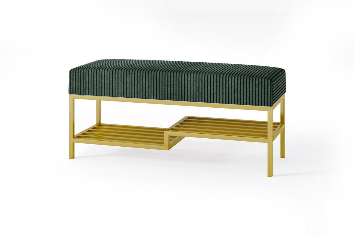 SITZBANK Mello 80 Grün, Goldfarbene Beine, Cordstoff Bank mit Ablage - Goldfarben/Grün, Holzwerkstoff/Textil (80/45/35cm) - Bettso