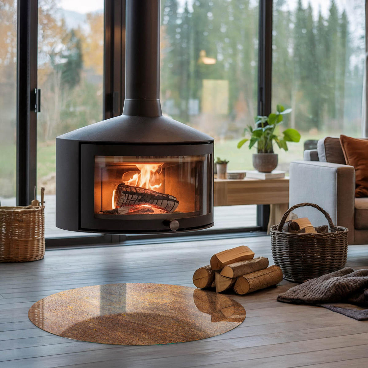 GLASPLATTE für Kamin Ø 80 cm - Braun, Glas (80/80/0.4cm) - TULUP