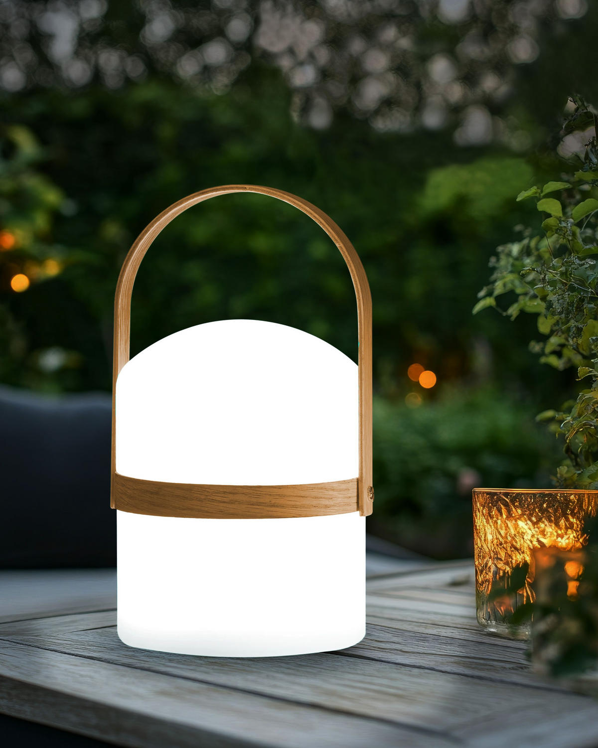 LED-TISCHLAMPE Weiß/Heller Holzfarbton Estero - Hellbraun/Weiß, Kunststoff (14/14/25cm) - Beliani