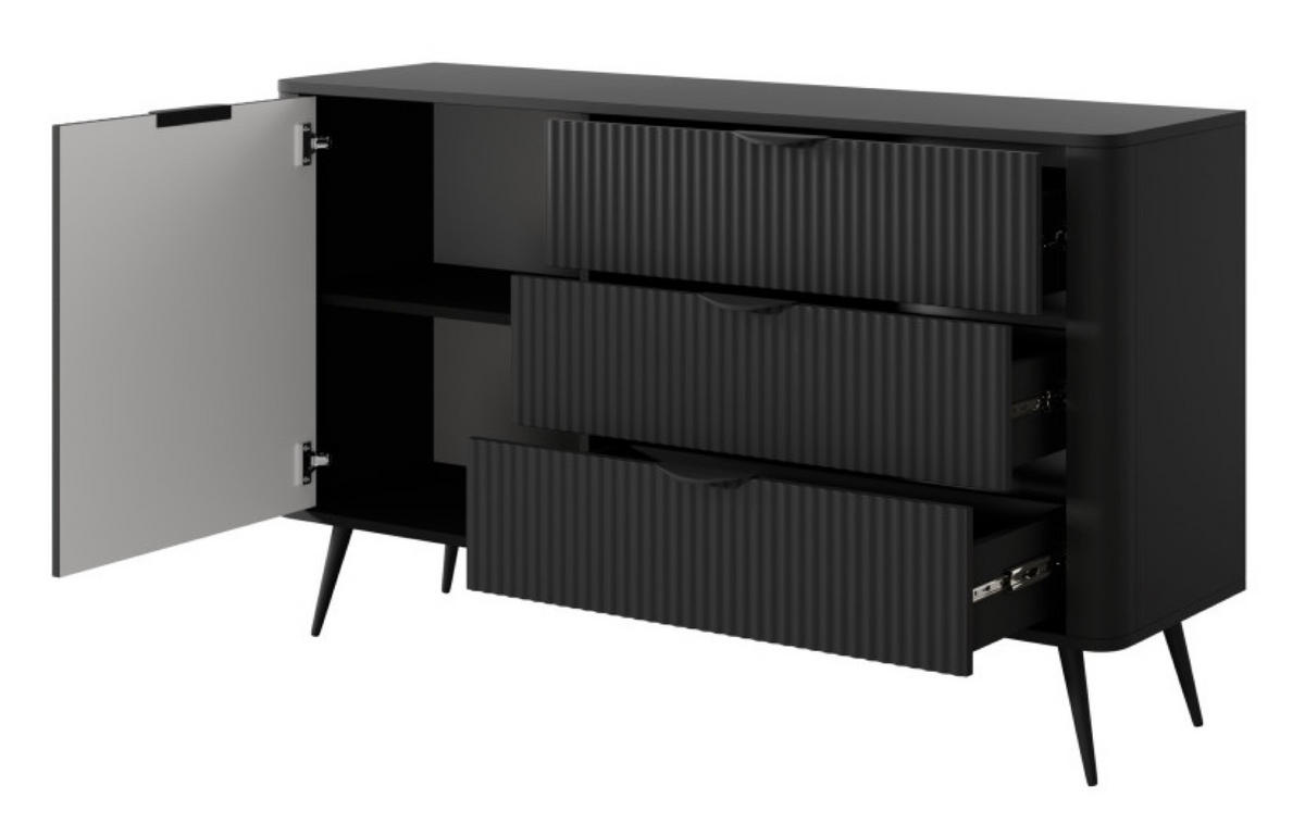 KOMMODE Schwarz D3S LENA Modern Klein Gerillt - Schwarz, Holzwerkstoff (138/81/38cm) - Sepro Meble