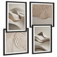 BILDER SET 4er Set - 50x50 cm & 40x60 cm Schwarzer Rahmen - Abstrakte beige Wellen - Schwarz, Kunststoff (50/50cm) - TULUP