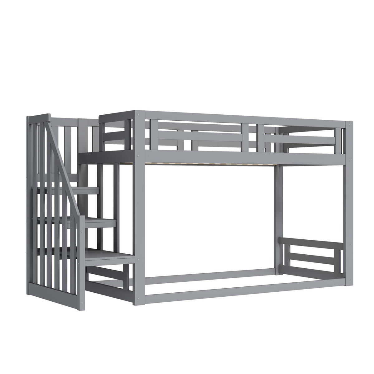 ETAGENBETT 90/200 cm Grau Niedriges Kinderbett mit Sicherheitsleiter aus Massivholz - Grau, Holz (90/200cm) - OKWISH