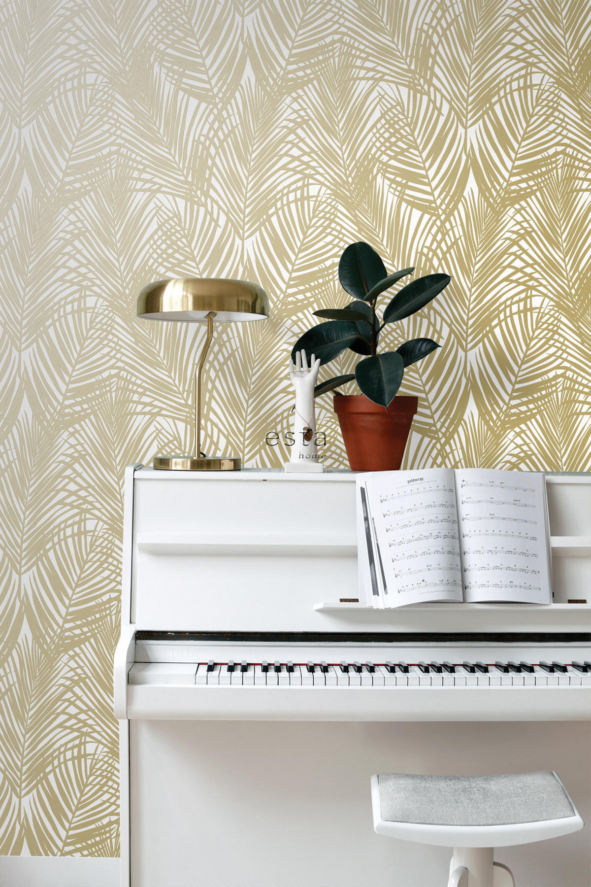TAPETE Palmblätter 53 cm x 10.05 m - Goldfarben, Papier (53/1000cm) - ESTAhome
