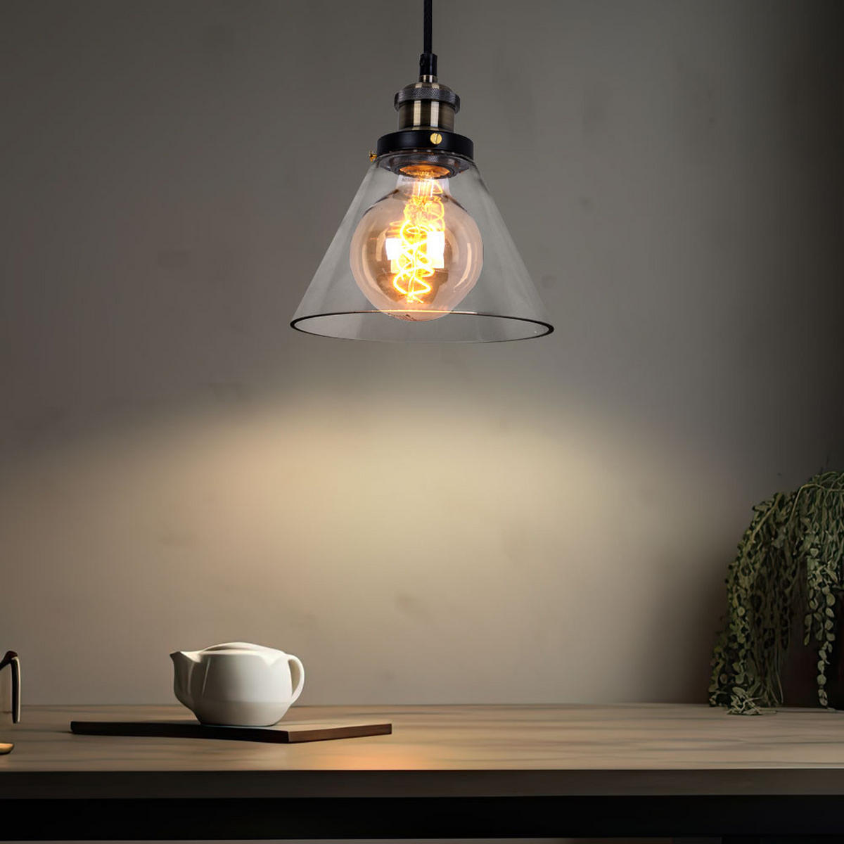 HÄNGELEUCHTE Metall Schwarz Klar - Schwarz, Glas (18/23/110cm)