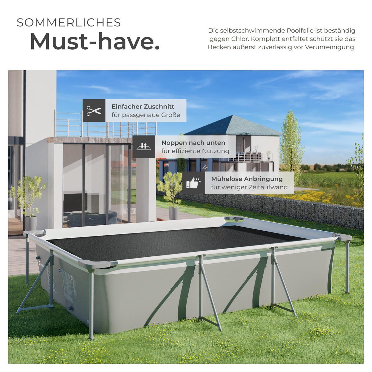 POOLABDECKUNG , 400 x 600 cm, schwarz - Schwarz, Kunststoff (600/400cm) - tectake