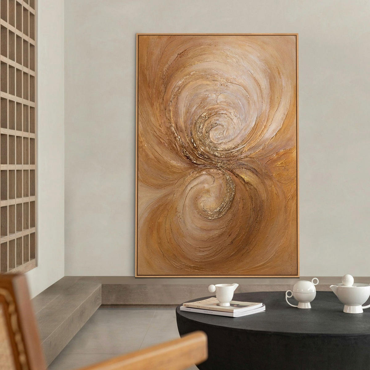 GEMÄLDE Wirbelwind der Wärme Schattenfugenrahmen Eichefarben 120x80 cm - Eichefarben, Holz (120/80cm) - YS-art gallery