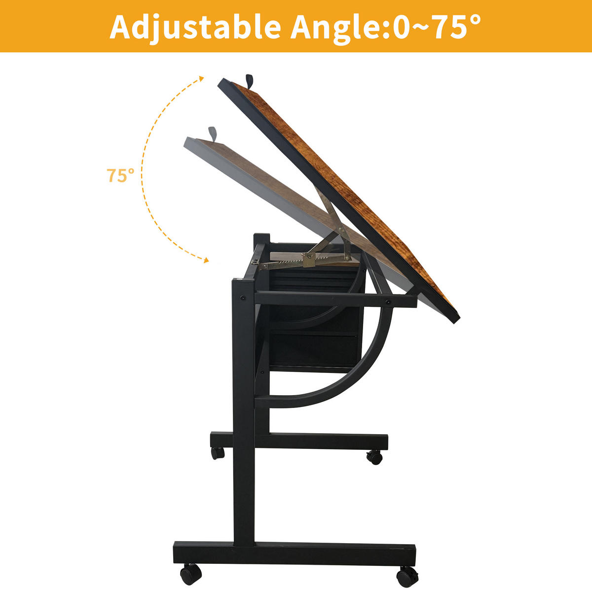 ARBEITSTISCH Schwarz 115/64/74,5 cm mit 2 Schubladen und 4 Ablagen neigungsverstellbar - Schwarz, Holzwerkstoff (64/115/74.5cm) - PANGIVO