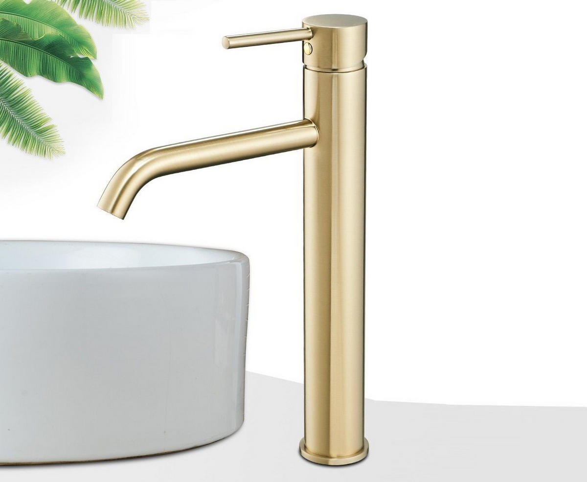 WASCHBECKENARMATUR LUNGO L. GOLD HIGH 18/5/28 cm - Goldfarben, Metall (5/28/18cm) - REA
