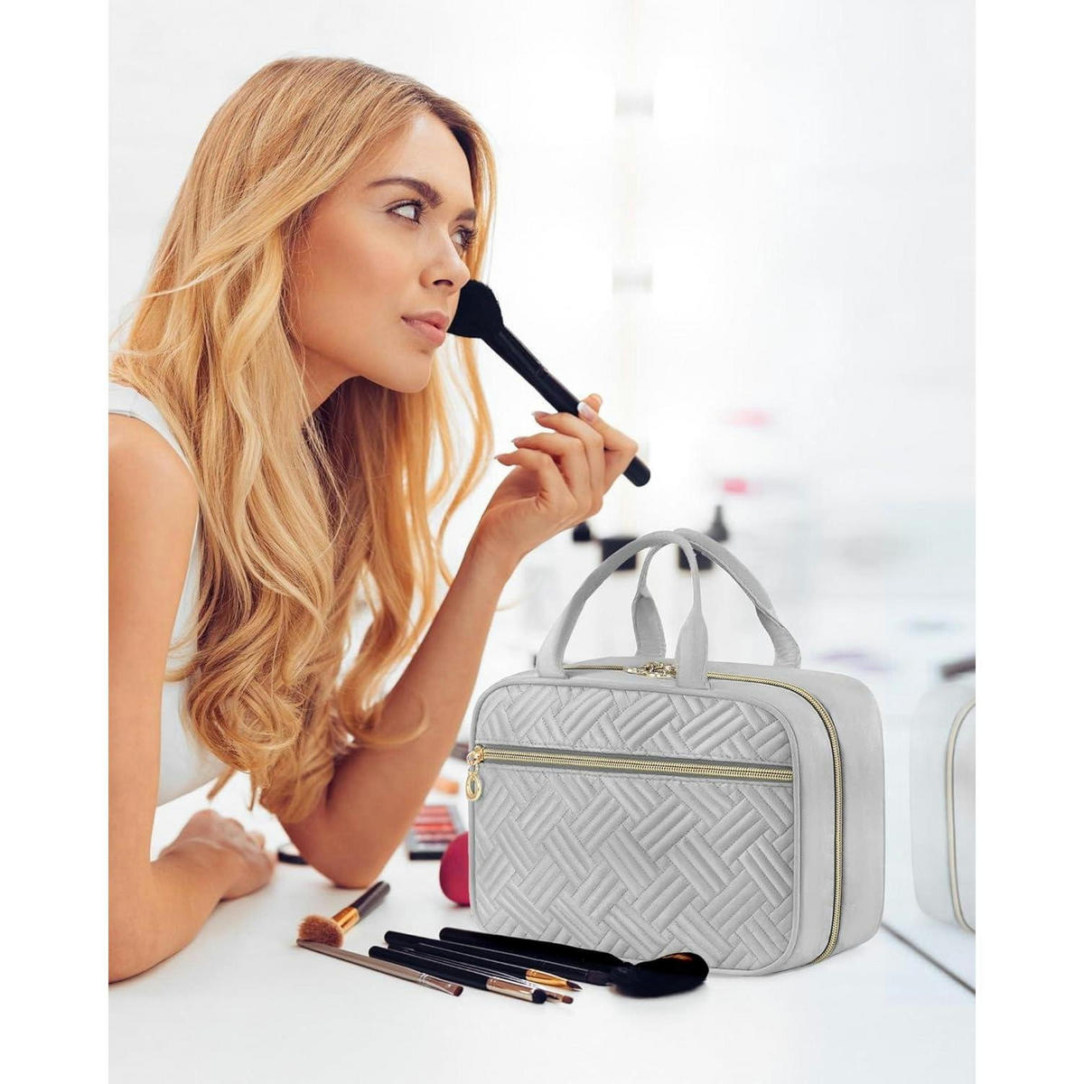 KULTURTASCHE Damen Hellgrau mit Haken - Grau, Kunststoff (20/11/28cm)