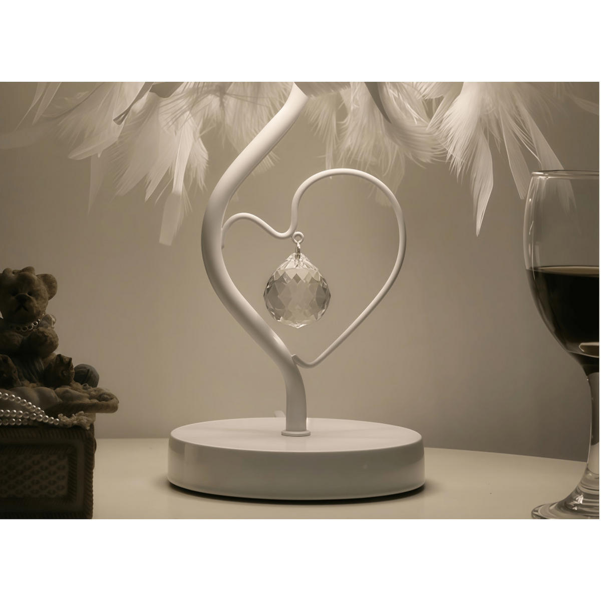 TISCHLEUCHTE Herzform Feder Romantisch - Weiß, Naturmaterialien (30/23/30cm) - Weltevree