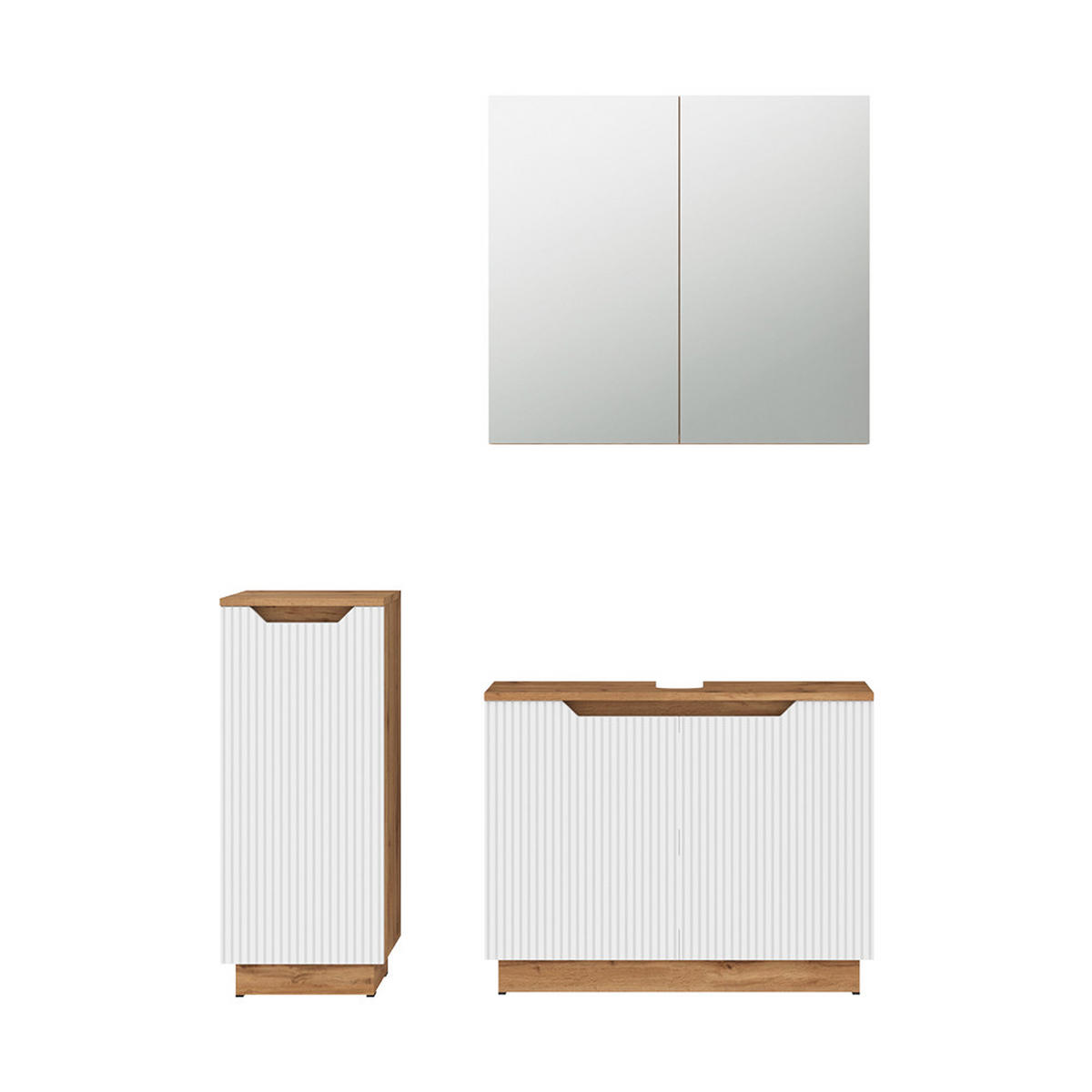 BADMÖBEL-SET Lotta Eiche/weiß gestreift 3 Teile - Eichefarben/Weiß, Holzwerkstoff (79.6/62.1/32cm) - Vicco