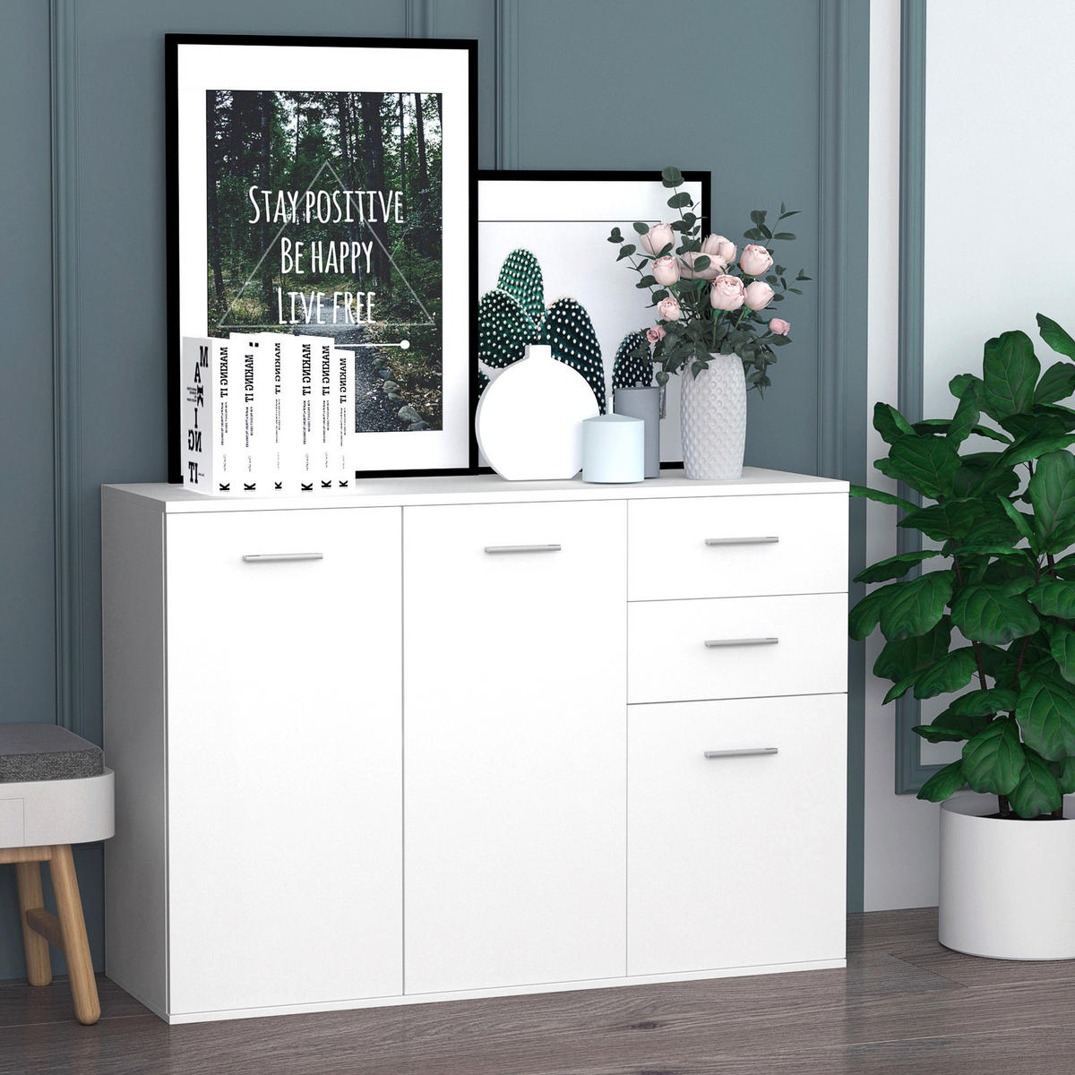 SIDEBOARD DE-11259 2 Schubladen Weiß - Weiß, Holzwerkstoff (106/76/35cm) - ComfortXL