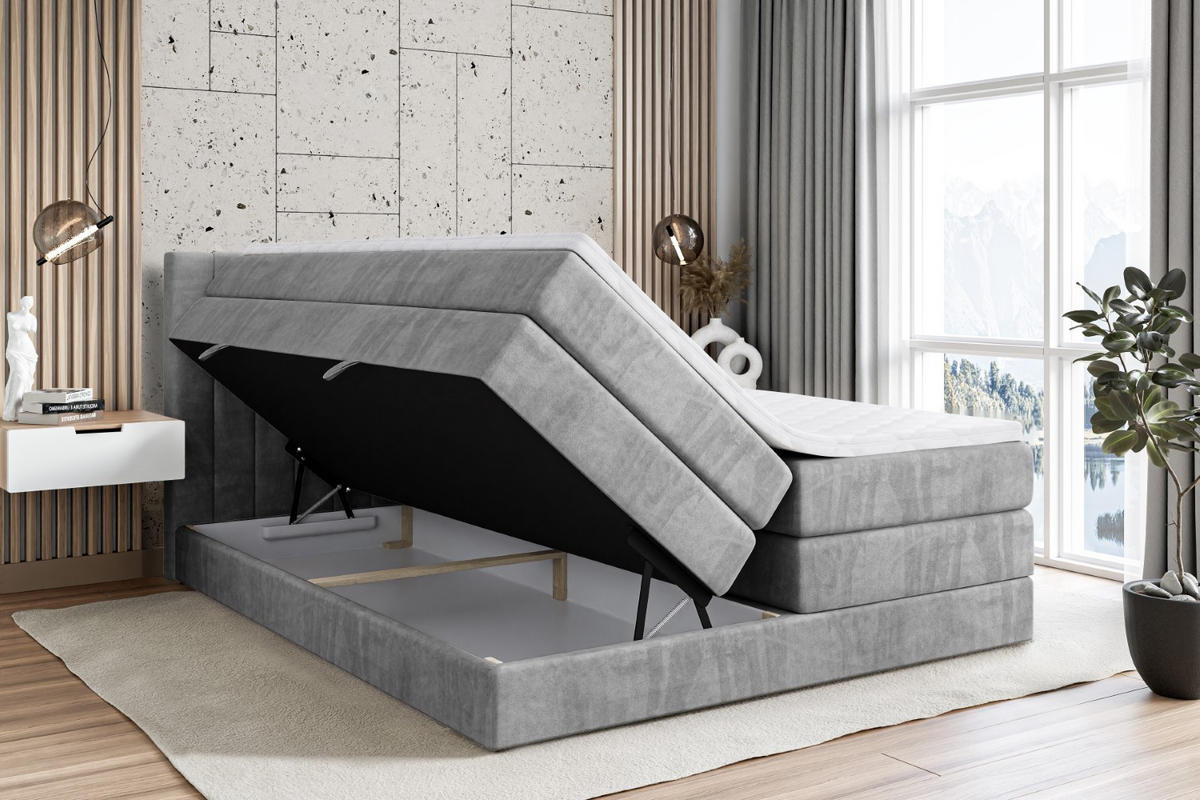 BOXSPRINGBETT EDITA KING - 180x200 - H3/H4 - Hellgrau - Hellgrau, Holzwerkstoff (180/200cm) - ALTDECOR