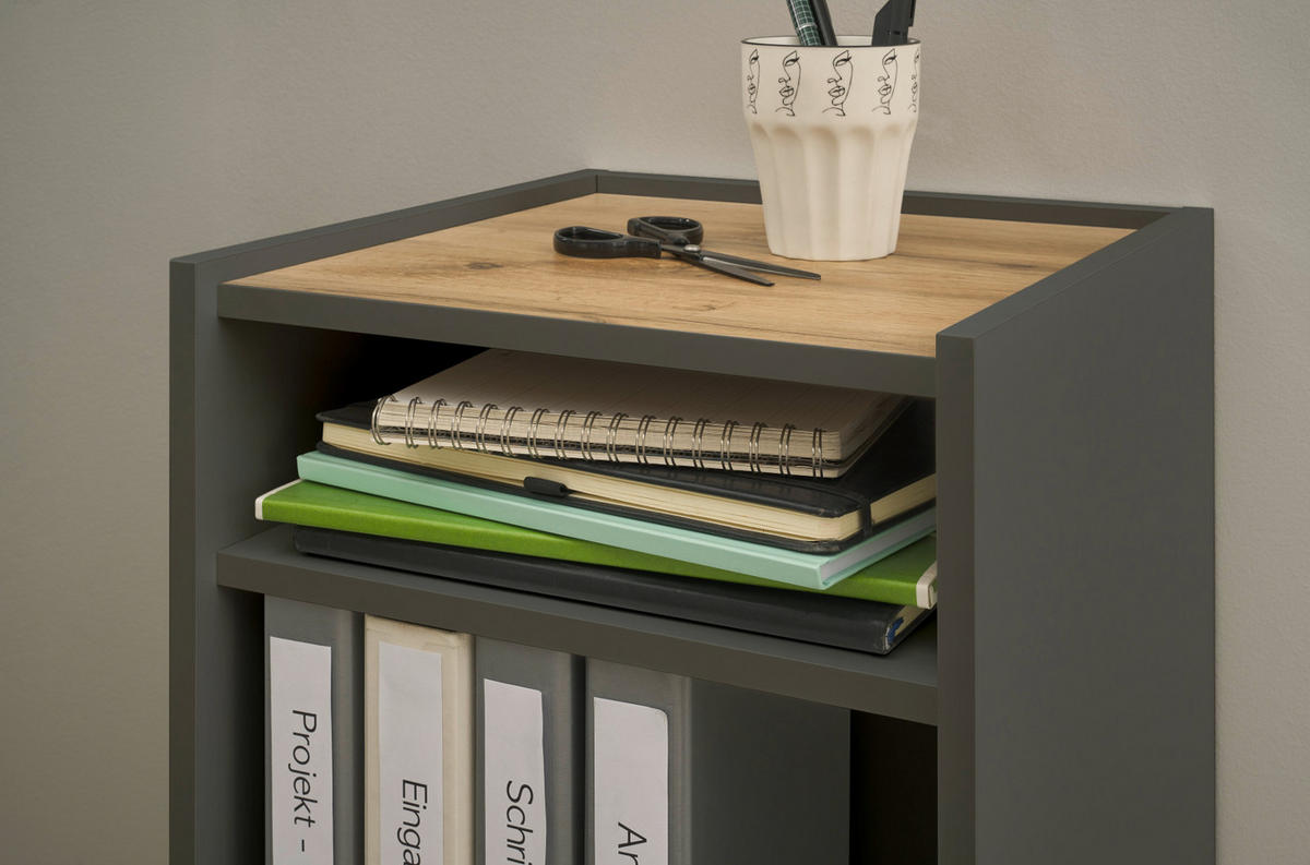 STANDCONTAINER grau matt, Eiche Wotan 40 x 70 cm, Aktenregal mit 3 Fächern - Eiche Wotan/Schwarz, Holzwerkstoff/Kunststoff (40/70/40cm) - Furn.Design