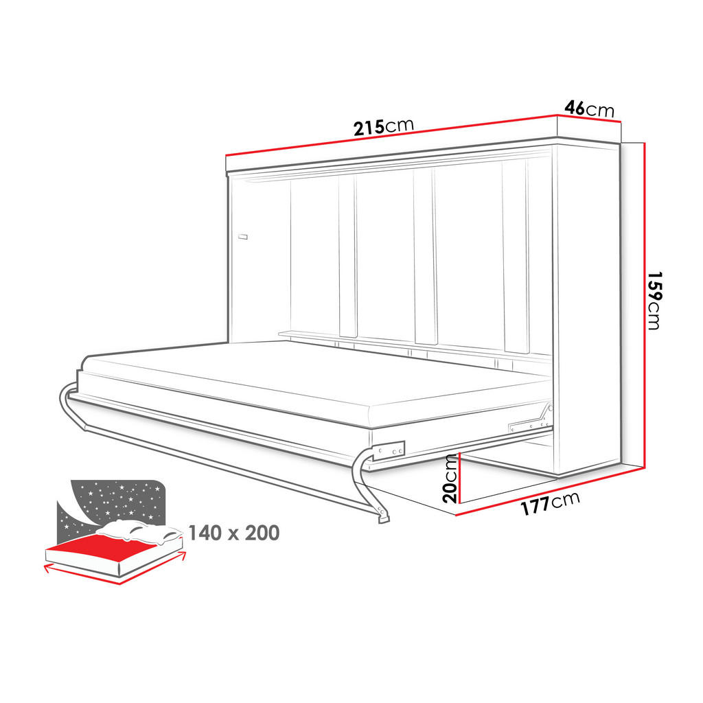 Thumbnail - Mirjan24 Schrankbett, Grau, Holzwerkstoff, Rechteckig, 140x200 cm, Schlafzimmer, Betten, Klappbetten
