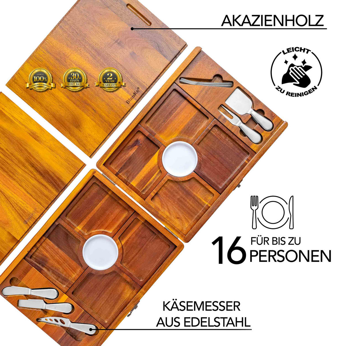 KÄSEBRETT Set für Große Gruppen 30x39cm (Akazienholz) - Beige, Holz (30/38cm) - BlauKe