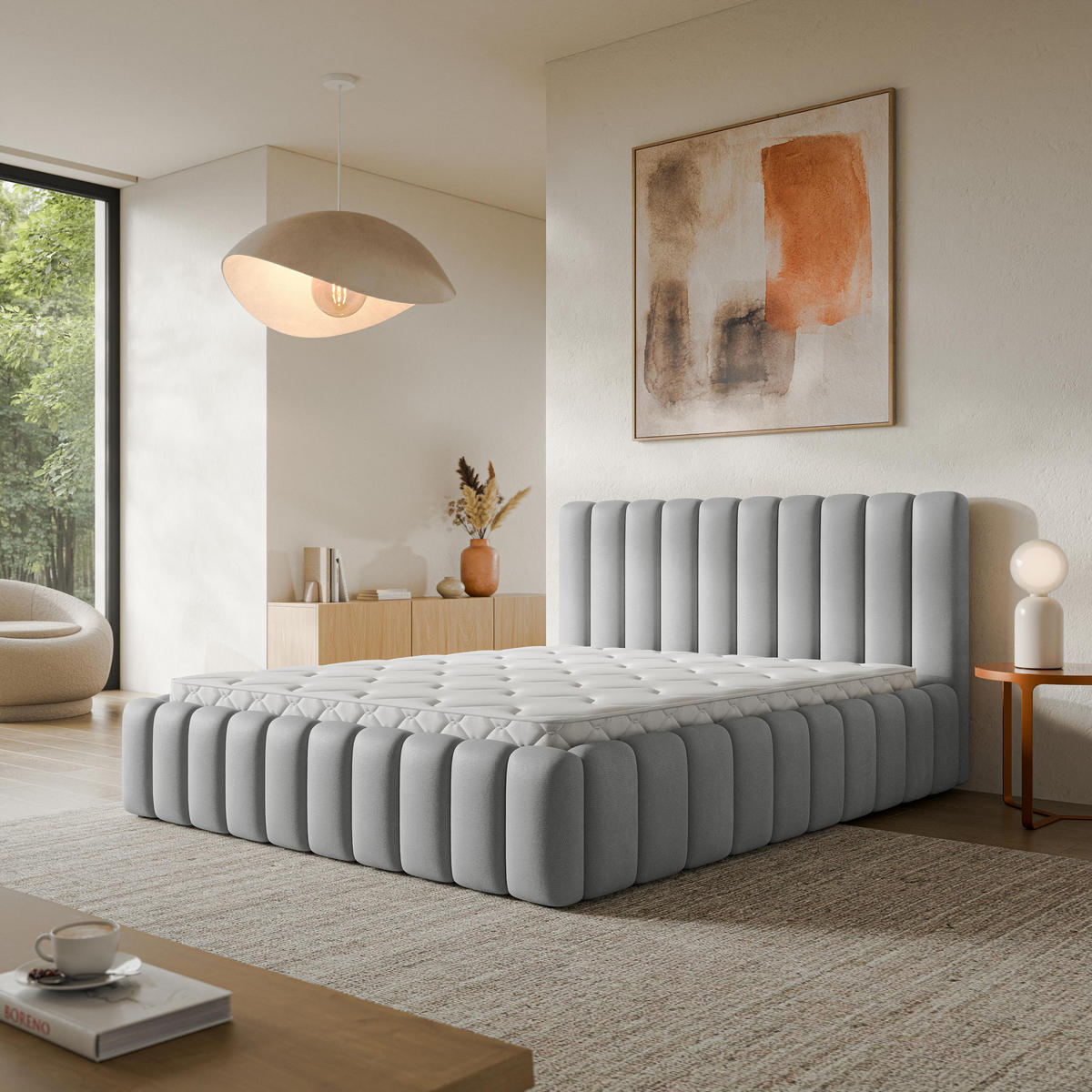 ČALOUNĚNÁ Postel TEBA 180x200 cm Světle šedá - světle šedá, kompozitní dřevo/textil (180/200cm) - MASSENO