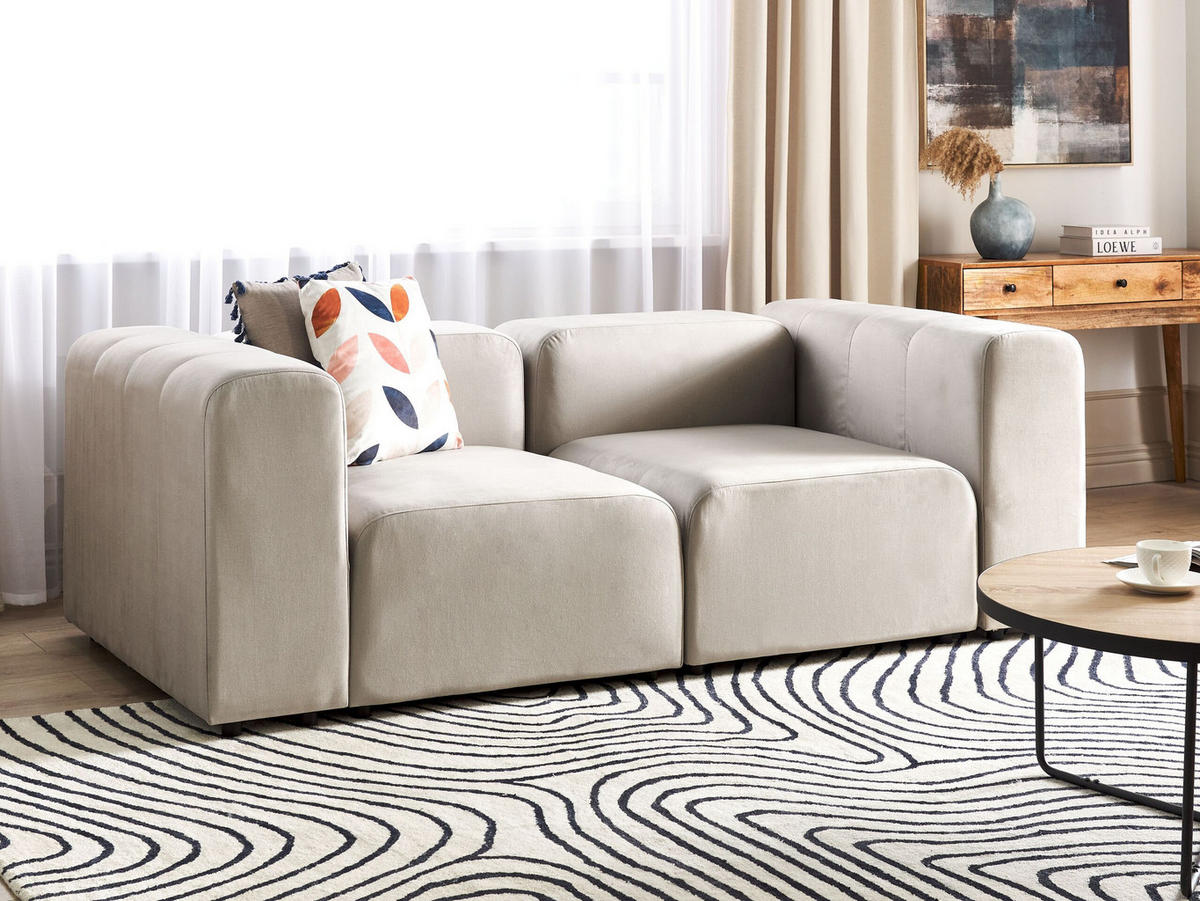 2-SITZER-SOFA Samtstoff beige Falsterbo - Beige, Textil (204/70/105cm) - Beliani