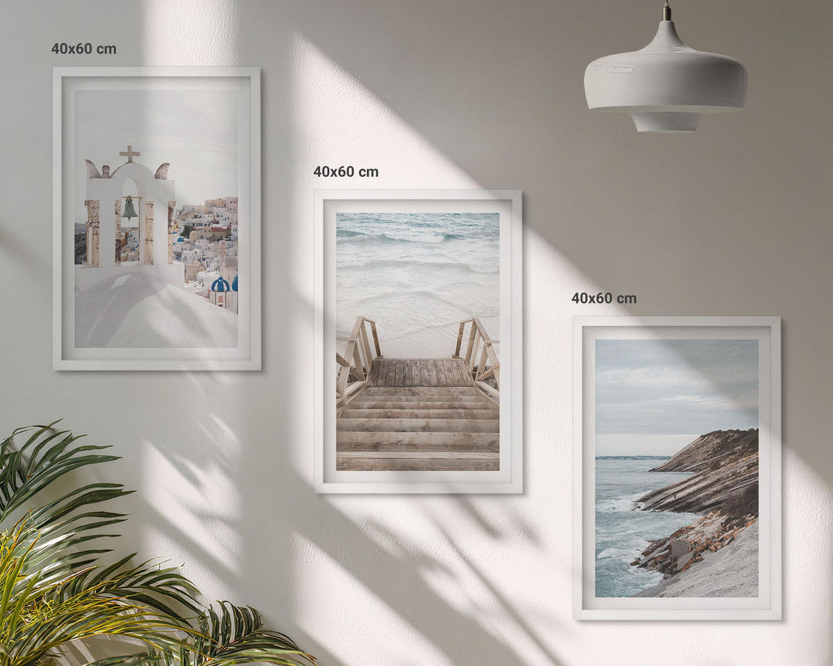 WANDBILDER 3er-Set - 40x60 cm Weißer Rahmen - Meeresarchitektur Santorin - Weiß, Kunststoff (40/60cm) - ArtPrintCave