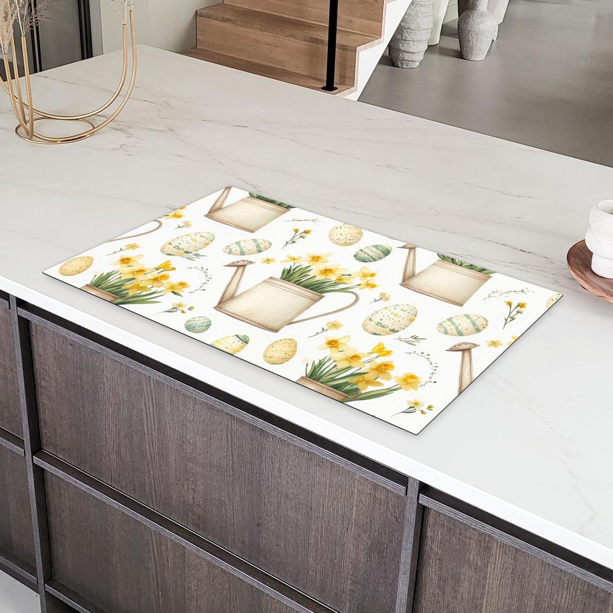 HERDABDECKPLATTE Gießkanne - Blumen - Eier Induktionsschutz 91.6x52.7 cm - Weiß, Kunststoff (91.6/52.7/0.2cm) - MuchoWow